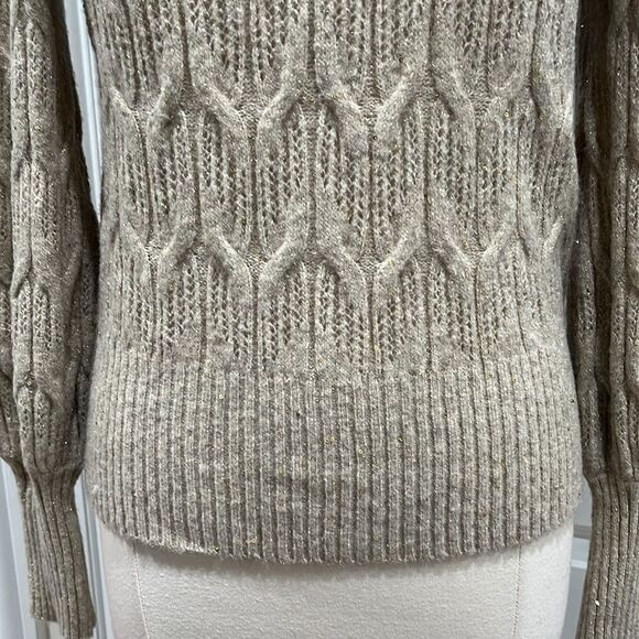 NWOT Express Metallic Sweater Puff Sleeve Gold threading Open Stitch Size Small - Picture 6 of 16
